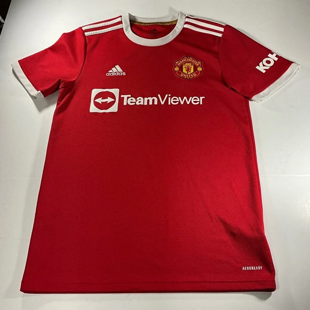 Adidas Manchester United 2021-22 Home Jersey Mens Medium TeamViewer Red Soccer